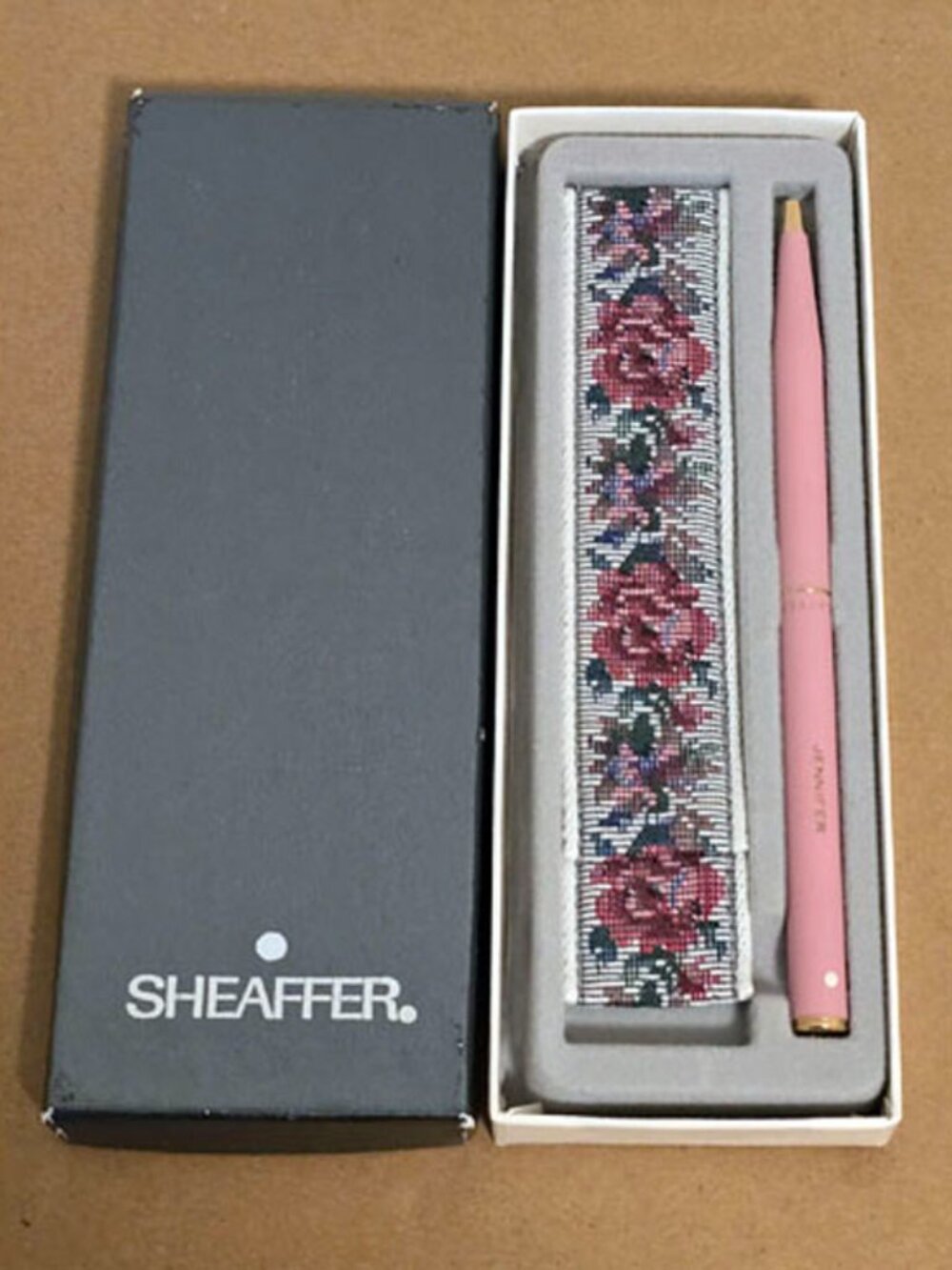 Sheaffer Fashion I Ballpoint Pen Pink & Tapestry Sleeve Engraved Jennifer NOS